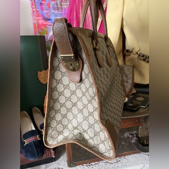 Rare Vintage GUCCI GG Monogram Tote Bag Purse Handbag Carry On Luggage Duffle GG - Picture 2 of 12